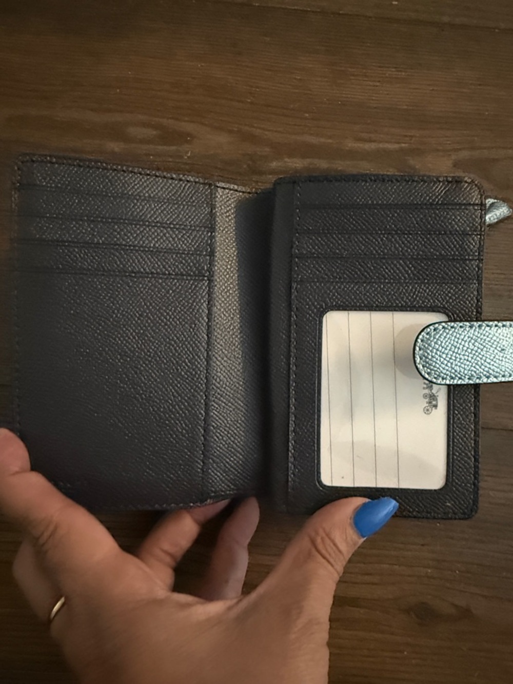 Coach Metallic Light Silver Leather Zip & Snap Wallet - Picture 4 of 6